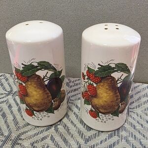 Vtg Fruit And Nut Design Salt Pepper Set #133